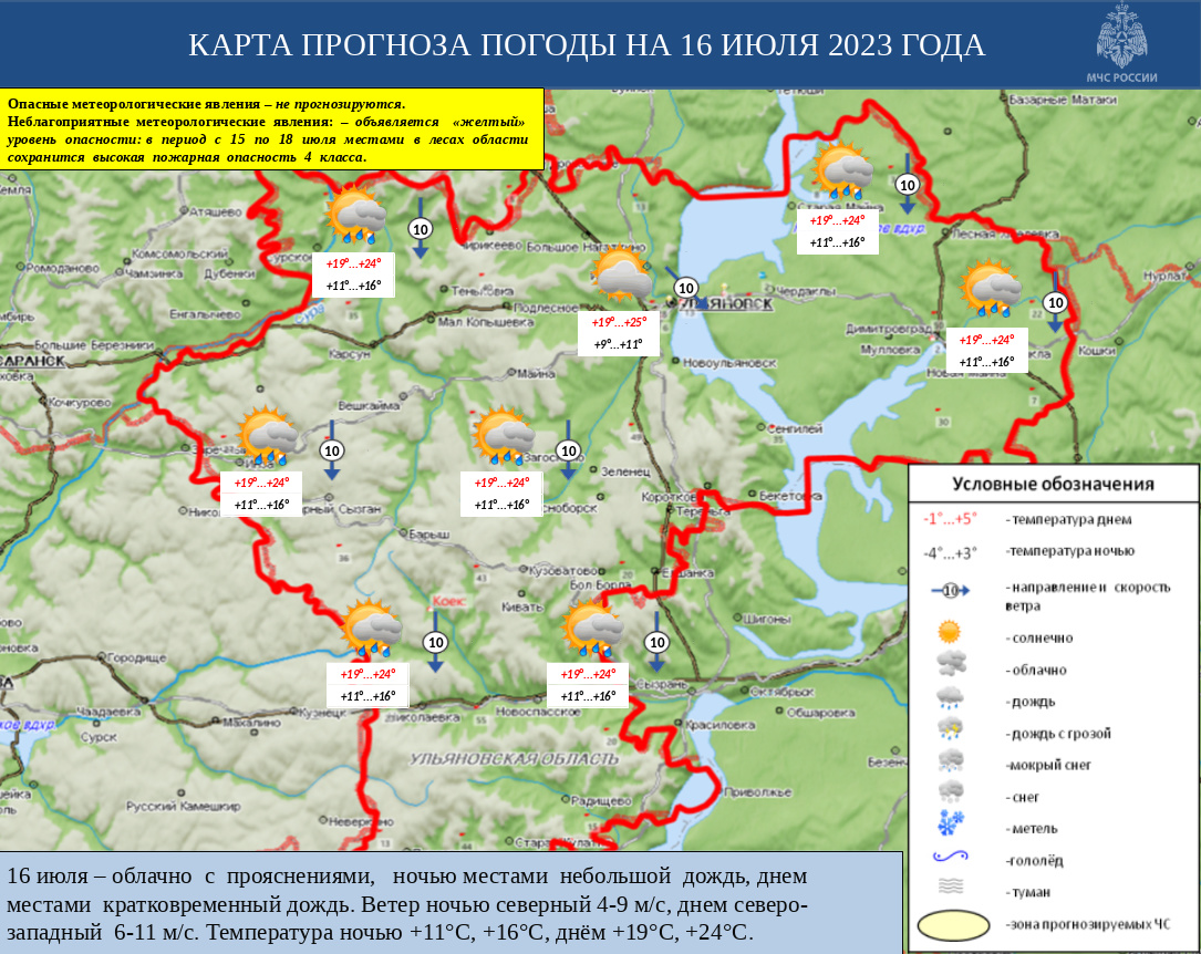 Ежедневный оперативный прогноз возникновения и развития ЧС на территории Ульяновской области на 16 июля 2023 - Оперативная информация - Главное управление МЧС России по Ульяновской области