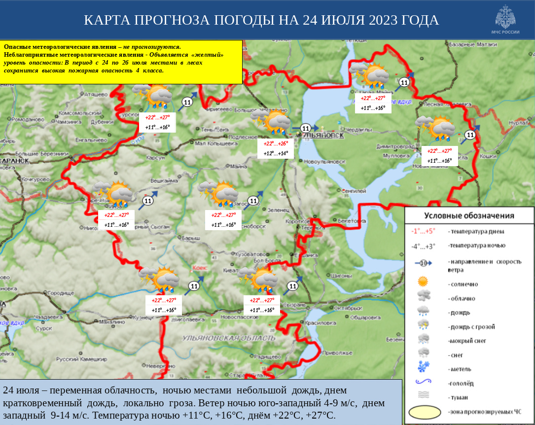 Ежедневный оперативный прогноз возникновения и развития ЧС на территории Ульяновской области на 24 июля 2023 - Оперативная информация - Главное управление МЧС России по Ульяновской области